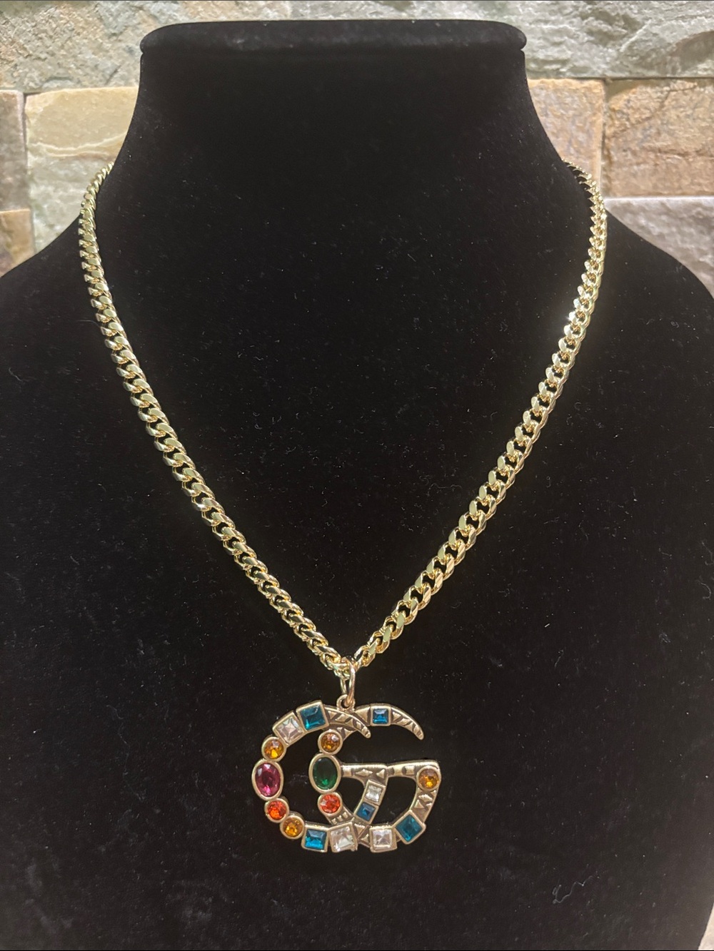 Gold-Tone Multicolor GG Crystal Pendant Necklace